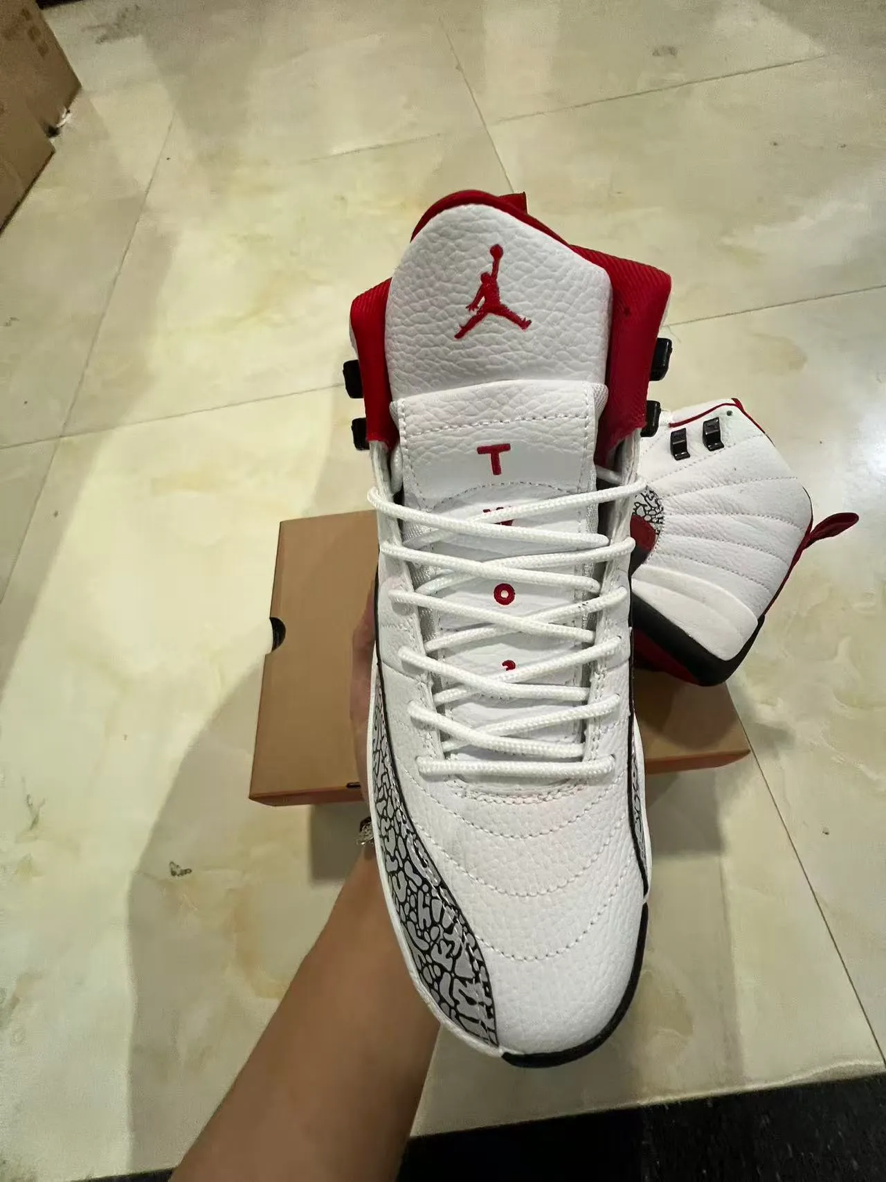 Air Jordan 12 White Black Red Elephant Print Basketball Shoes 3