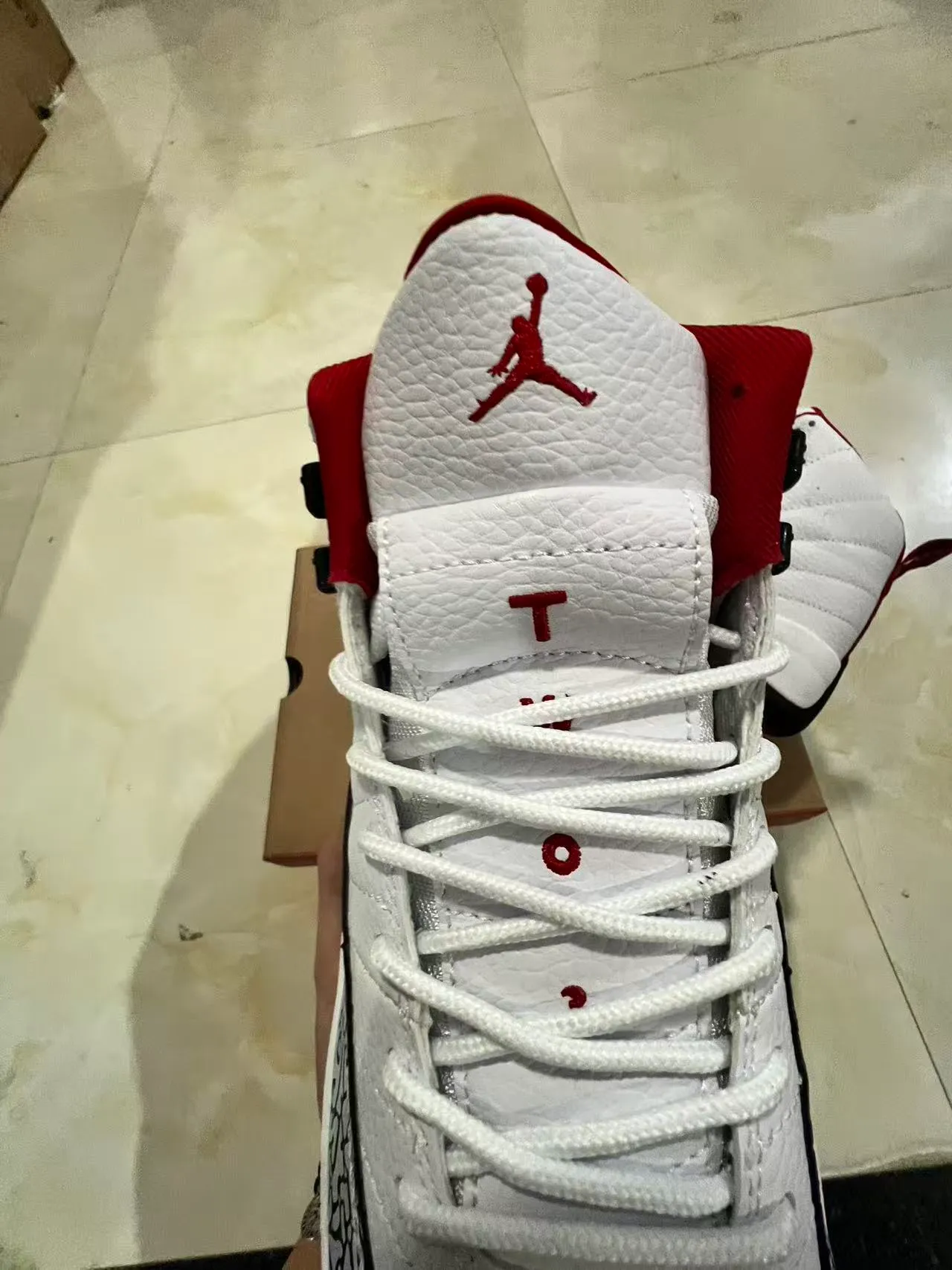 Air Jordan 12 White Black Red Elephant Print Basketball Shoes 4
