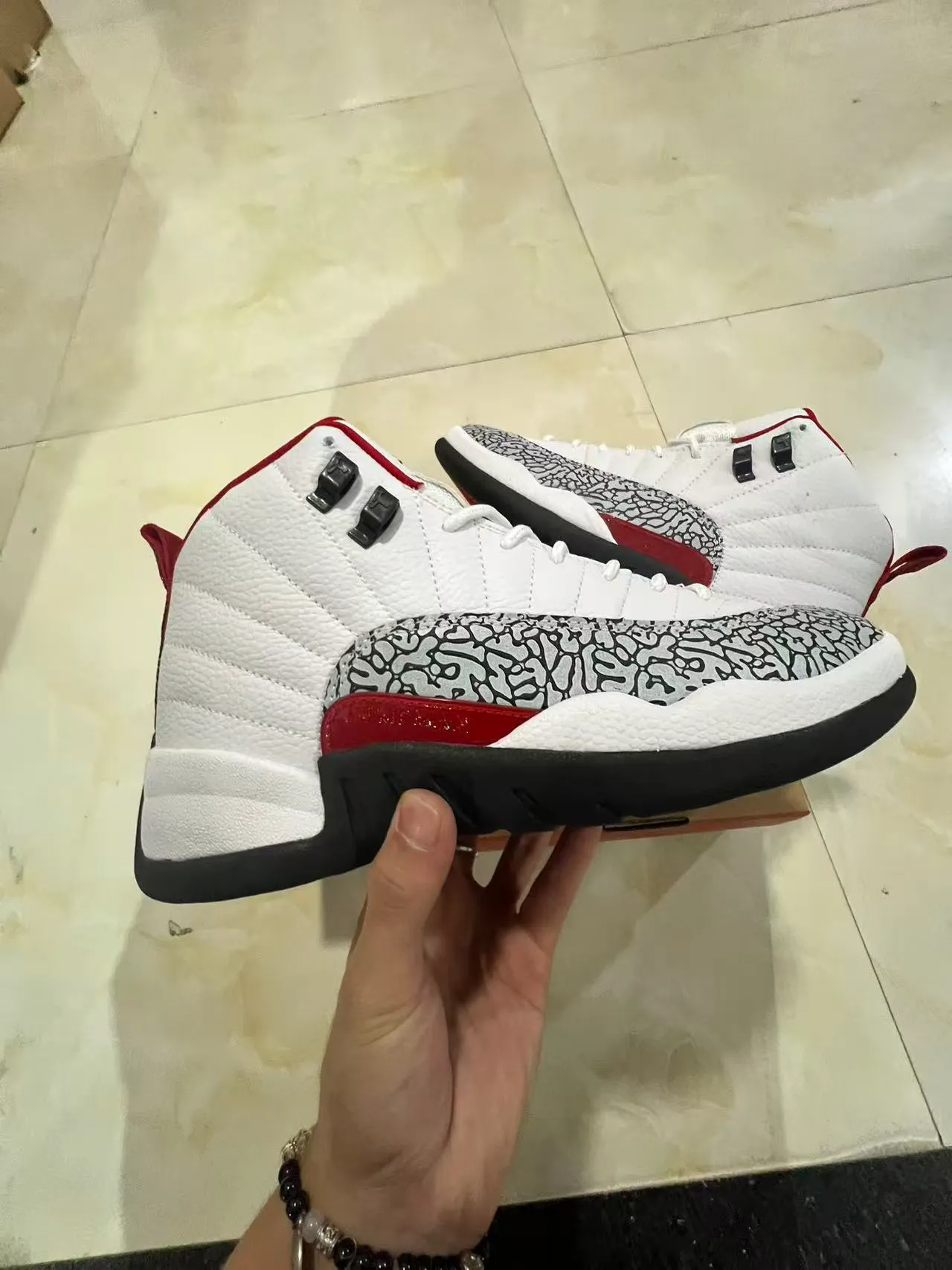 Air Jordan 12 White Black Red Elephant Print Basketball Shoes 7