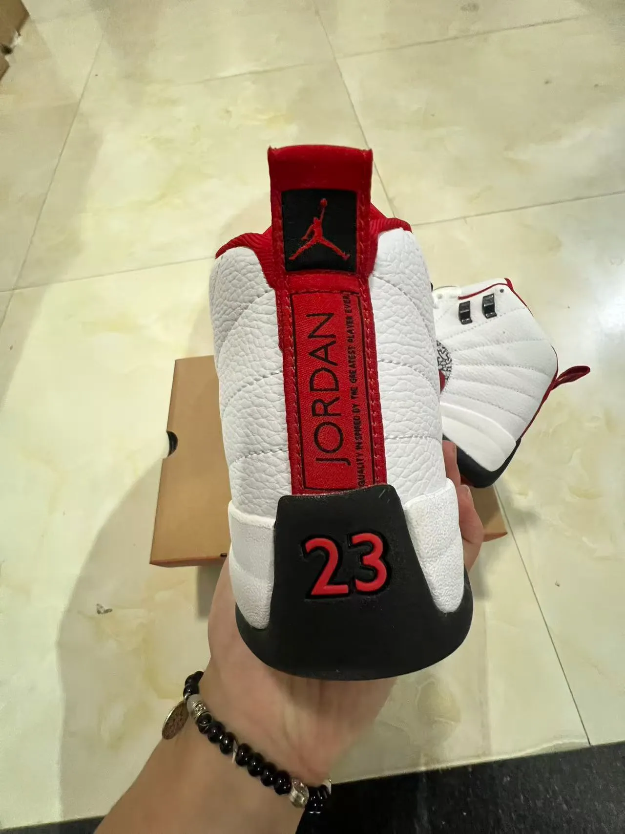 Air Jordan 12 White Black Red Elephant Print Basketball Shoes 8