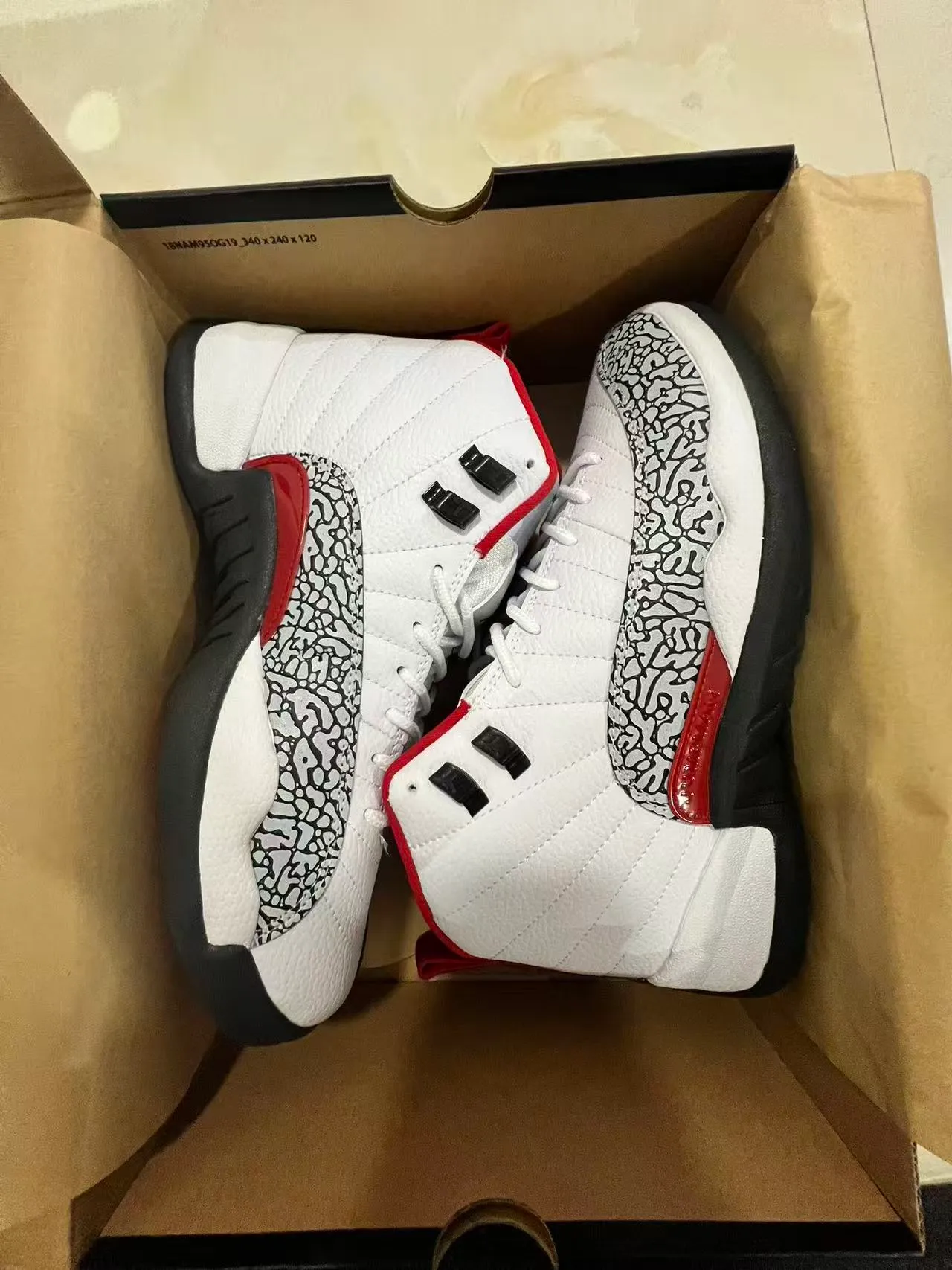 Air Jordan 12 White Black Red Elephant Print Basketball Shoes 9