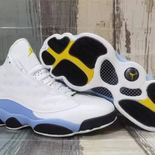 Air Jordan 13 Blanco Azul Claro Amarillo Zapatos de baloncesto