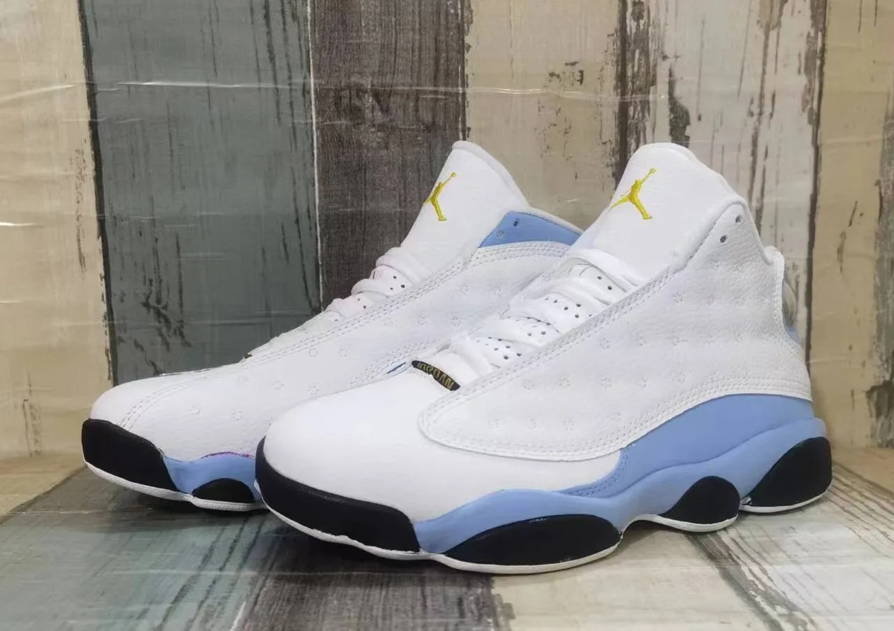 Air Jordan 13 White Light Blue Yellow Basketball Shoes 3