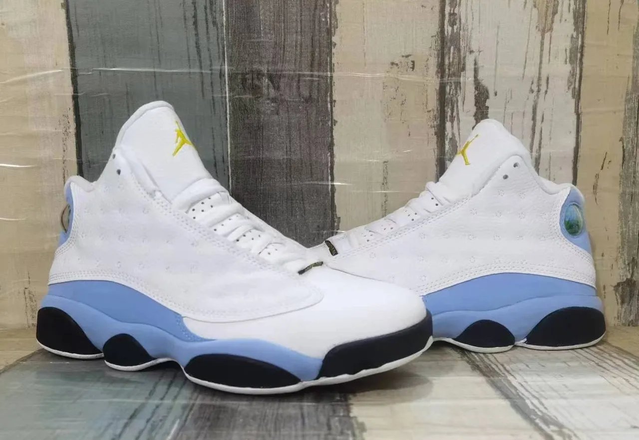Air Jordan 13 White Light Blue Yellow Basketball Shoes 5