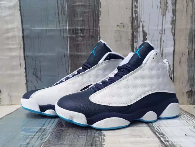 Air Jordan 13 White Navy Cyan Basketball Shoes 2