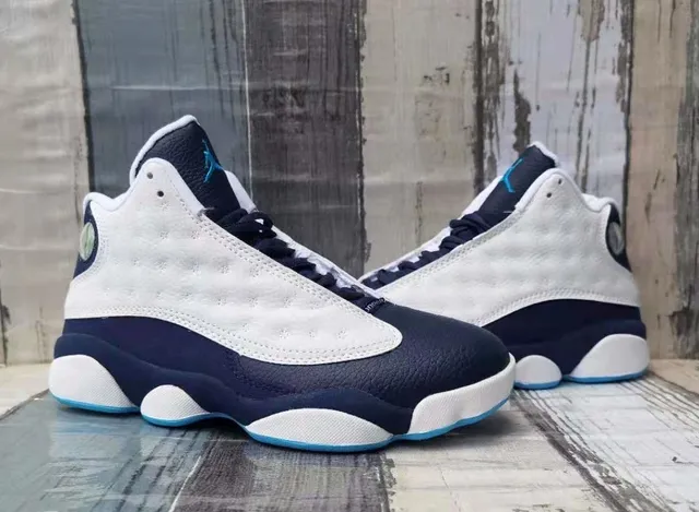 Air Jordan 13 White Navy Cyan Basketball Shoes 4