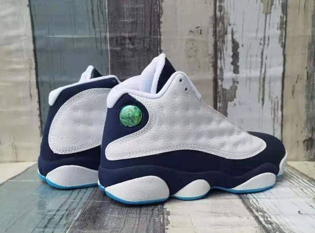 Air Jordan 13 White Navy Cyan Basketball Shoes 5