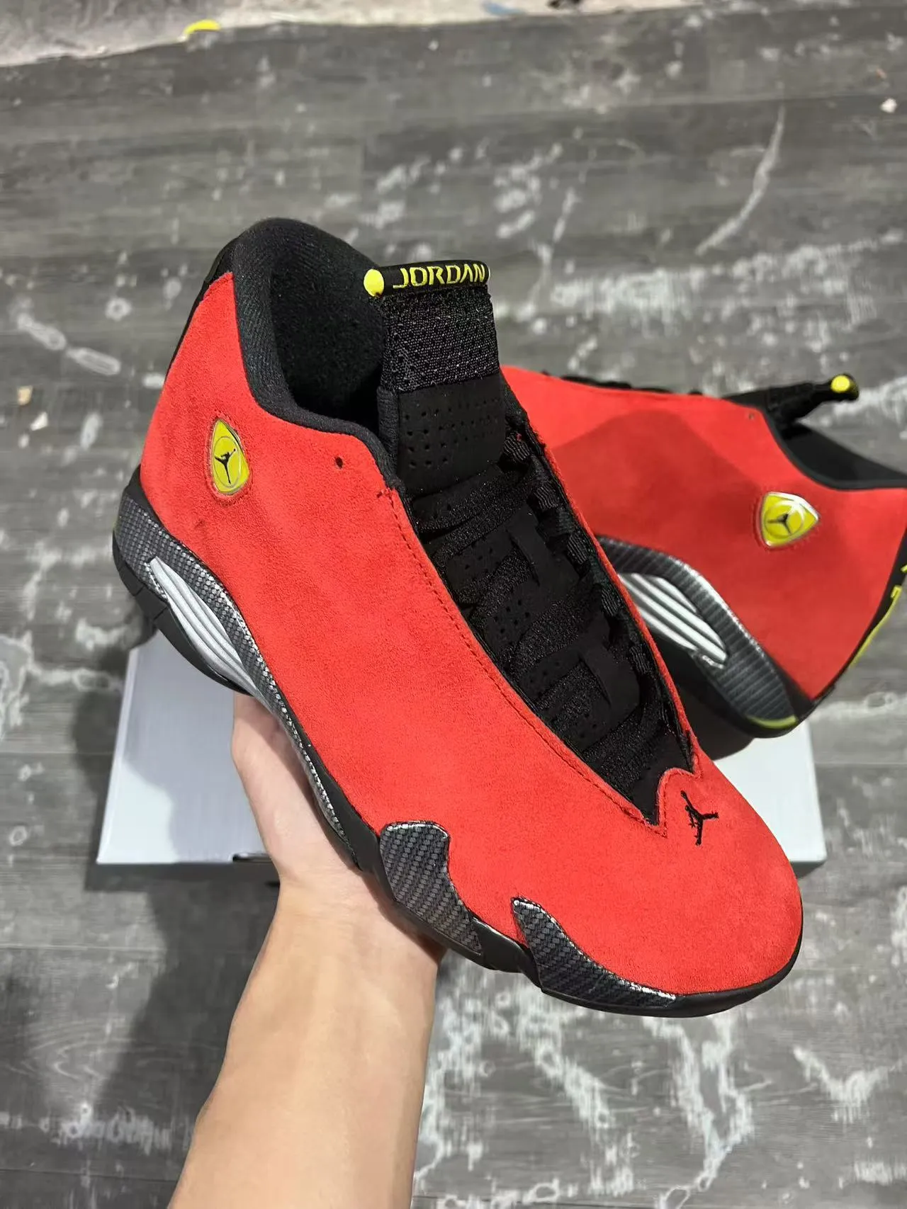 Air Jordan 14 Ferrari Red Suede Basketball Shoes 2