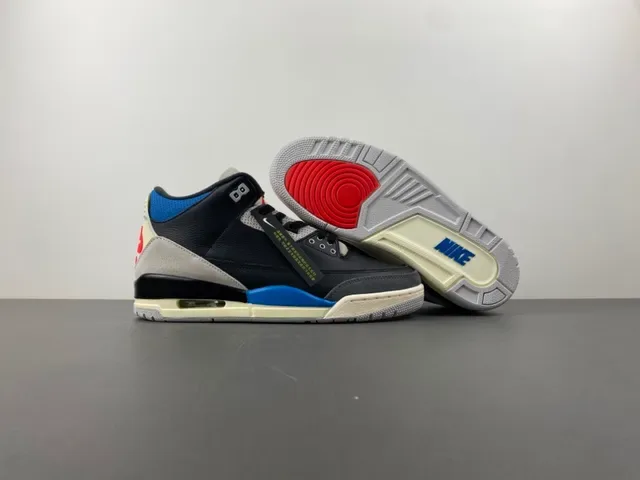 Air Jordan 3 Black Blue Beige Basketball Shoes 12