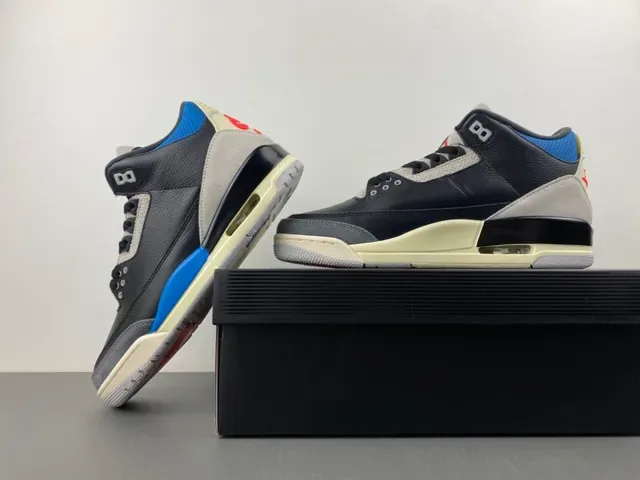 Air Jordan 3 Black Blue Beige Basketball Shoes 14
