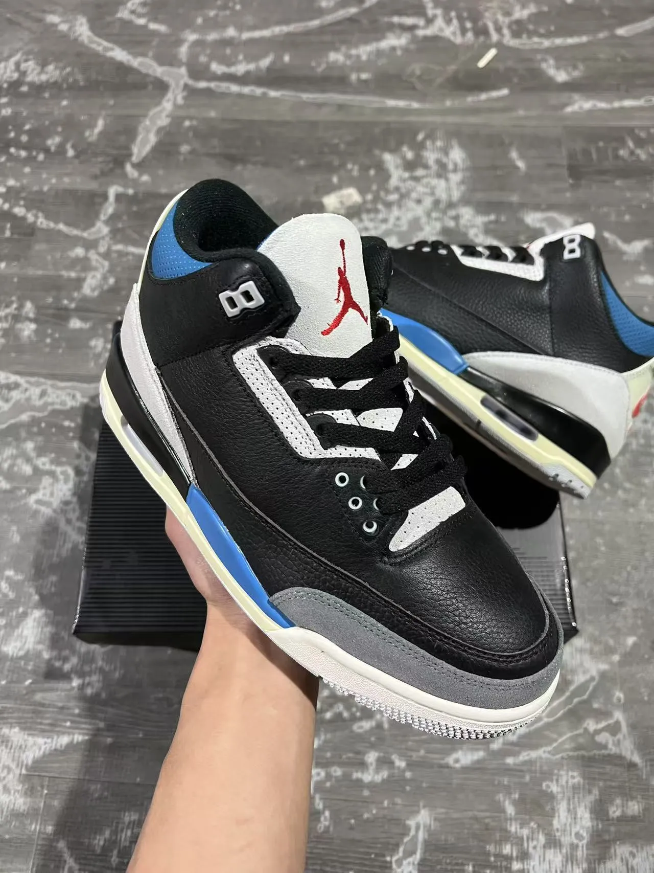 Air Jordan 3 Black Blue Elephant Basketball Shoes 2