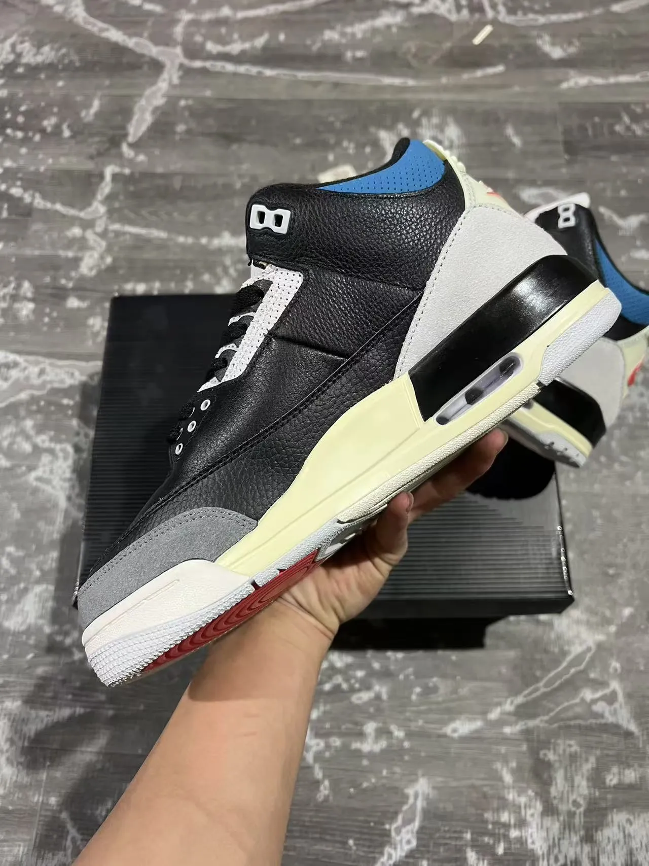 Air Jordan 3 Black Blue Elephant Basketball Shoes 5