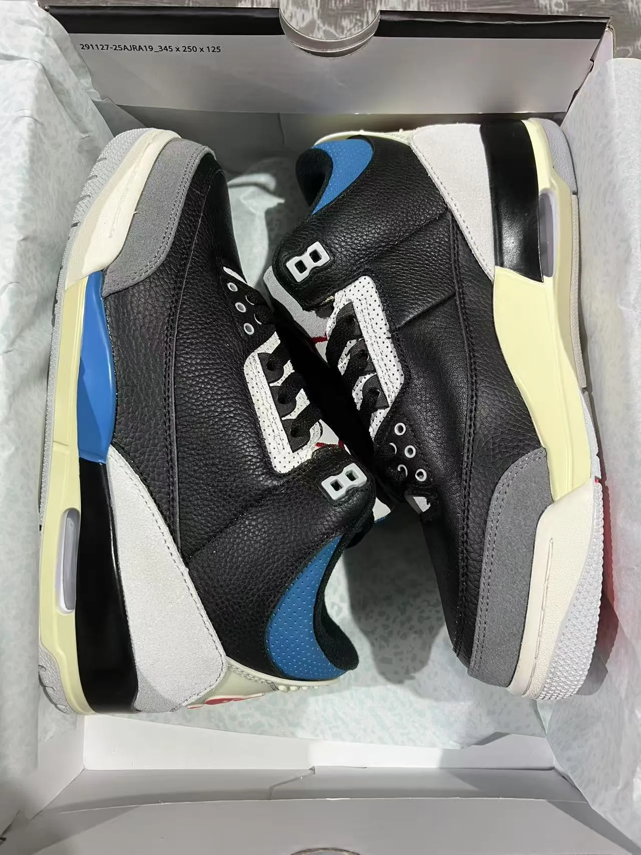 Air Jordan 3 Black Blue Elephant Basketball Shoes 9
