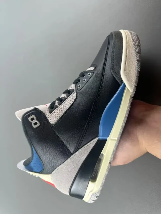 Air Jordan 3 Chaussures de Basketball Noir Gris Bleu Rouge 2