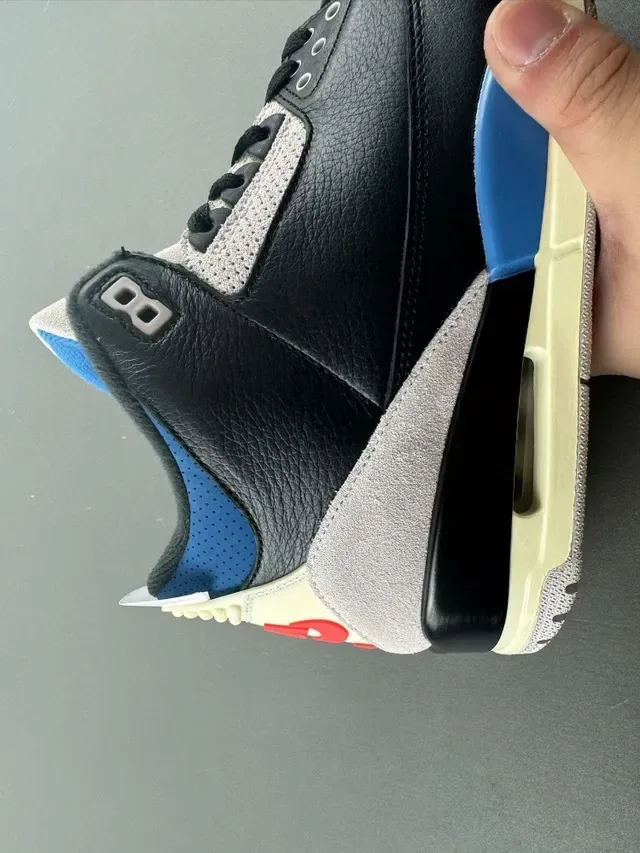 Air Jordan 3 Chaussures de Basketball Noir Gris Bleu Rouge 3