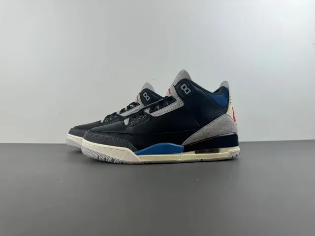Air Jordan 3 Chaussures de Basketball Noir Gris Bleu Rouge 10