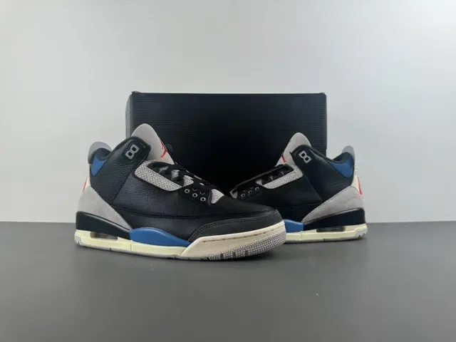Air Jordan 3 Chaussures de Basketball Noir Gris Bleu Rouge 12
