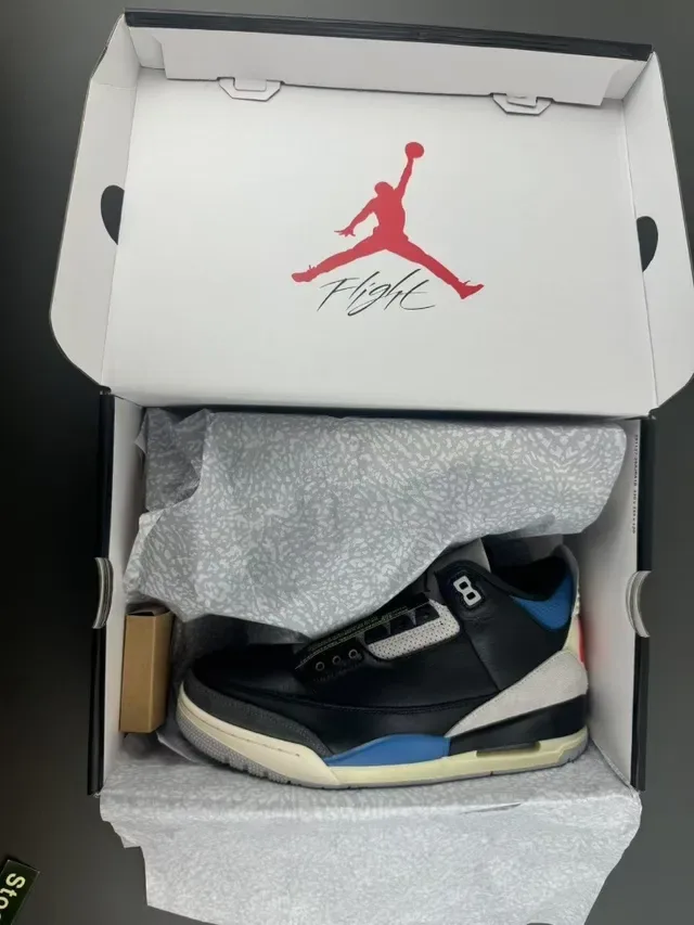 Air Jordan 3 Chaussures de Basketball Noir Gris Bleu Rouge 13