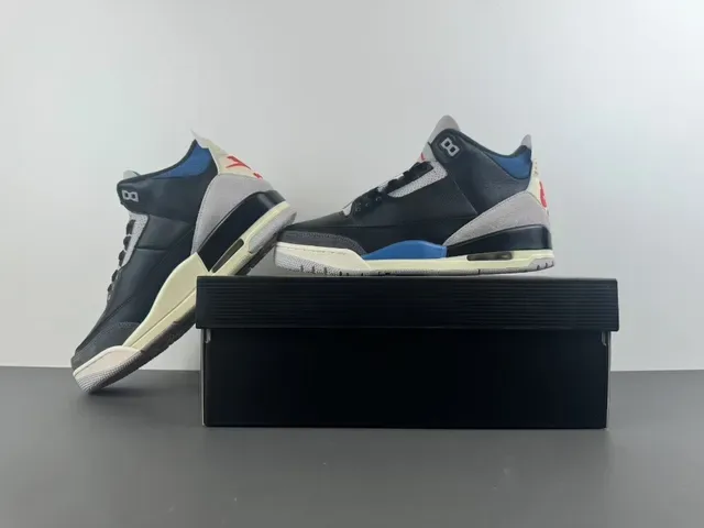 Air Jordan 3 Chaussures de Basketball Noir Gris Bleu Rouge 14