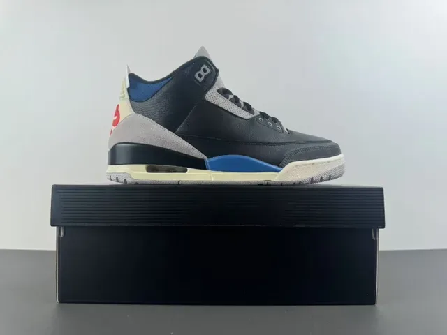 Air Jordan 3 Chaussures de Basketball Noir Gris Bleu Rouge 15