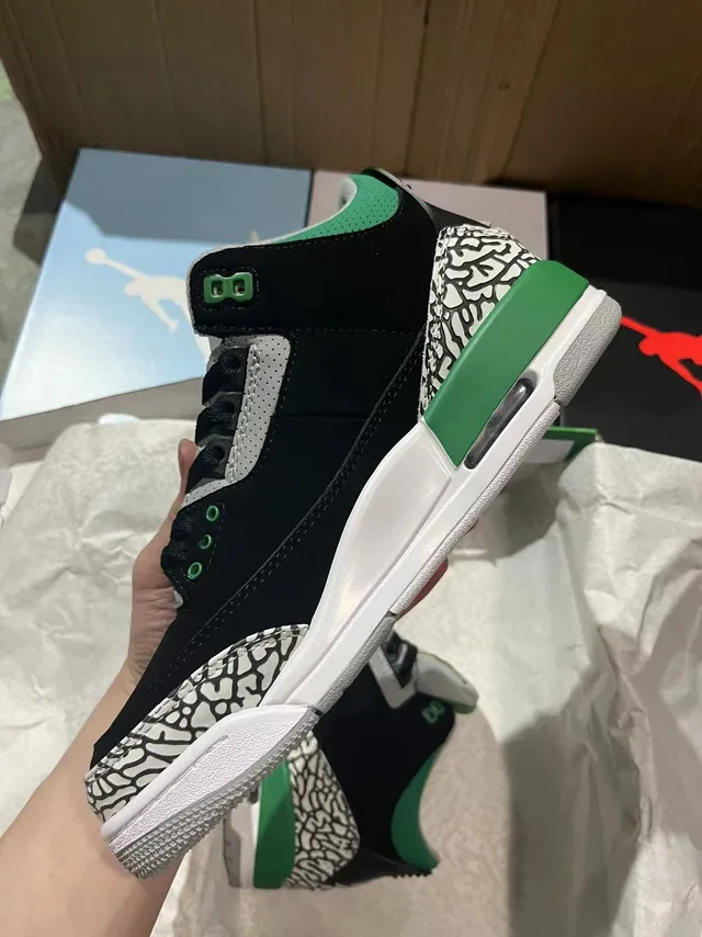 Air Jordan 3 Black Green Elephant Print Basketball Shoes 3