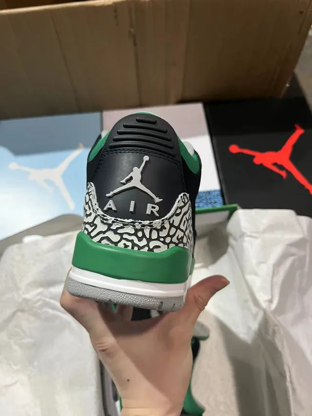 Air Jordan 3 Black Green Elephant Print Basketball Shoes 5