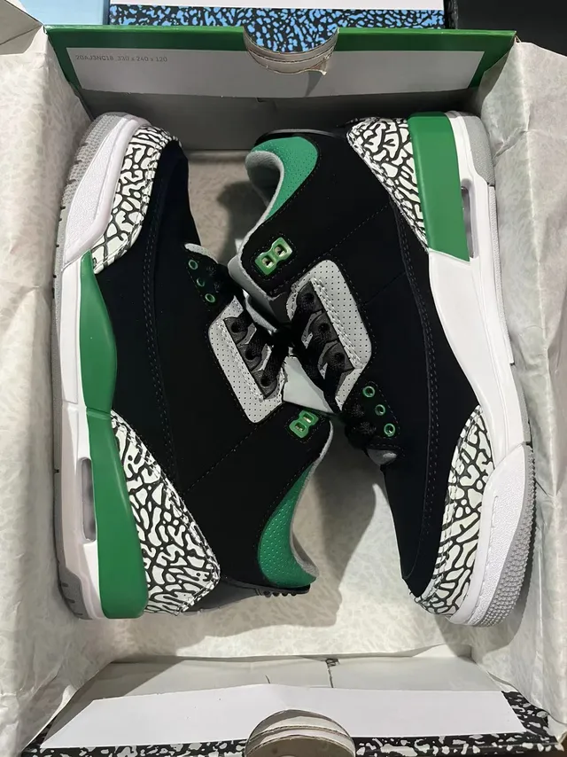 Air Jordan 3 Black Green Elephant Print Basketball Shoes 6