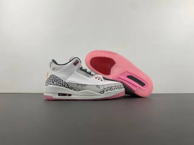 Air Jordan 3 Elephant Print White Pink Basketball Shoes 12