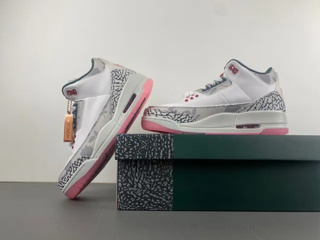 Air Jordan 3 Elephant Print White Pink Basketball Shoes 14