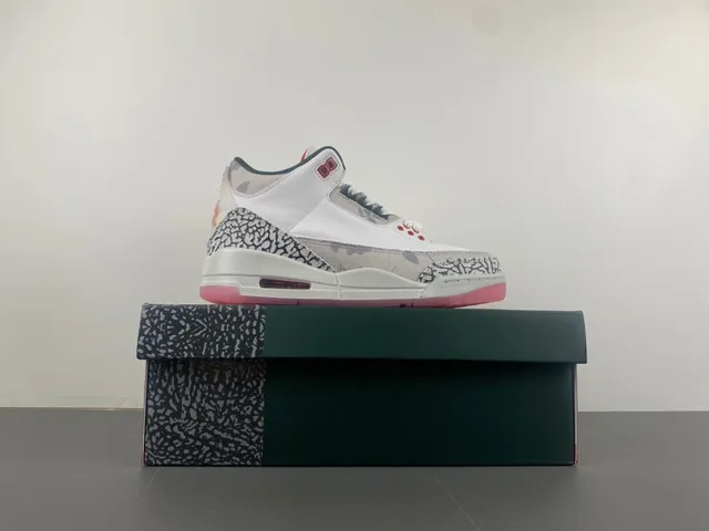 Air Jordan 3 Elephant Print White Pink Basketball Shoes 15
