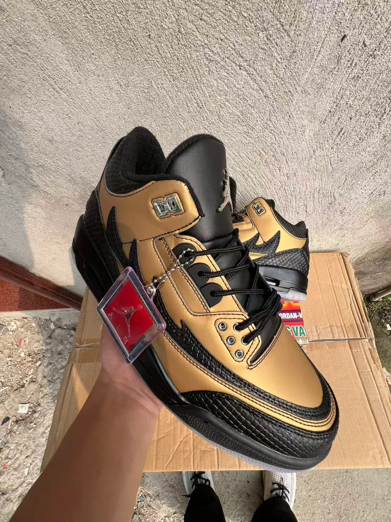 Air Jordan 3 Gold and Black Elephant Print Basketball Shoes 2