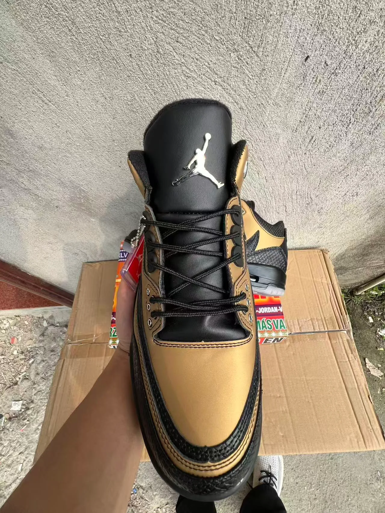 Air Jordan 3 Gold and Black Elephant Print Basketball Shoes 3