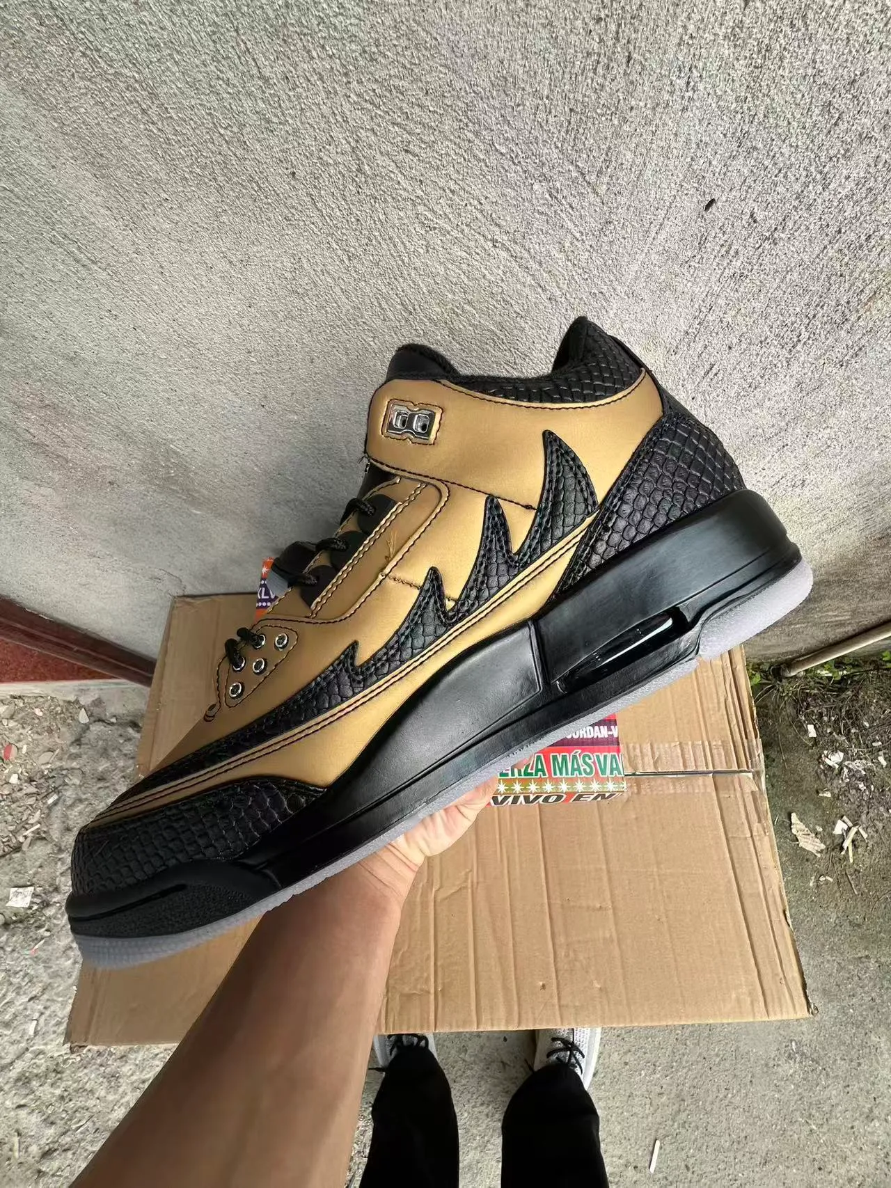 Air Jordan 3 Gold and Black Elephant Print Basketball Shoes 5