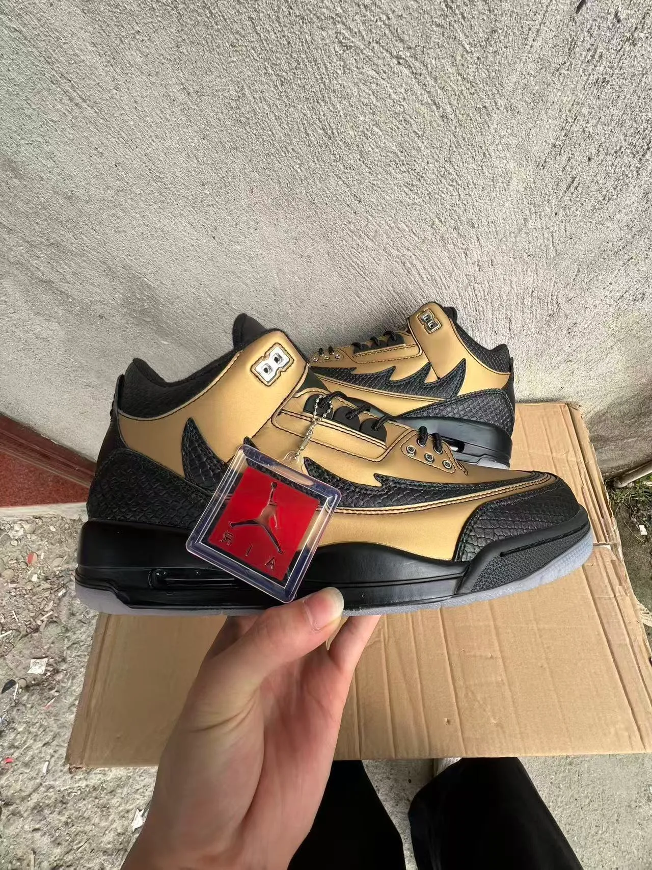 Air Jordan 3 Gold and Black Elephant Print Basketball Shoes 7