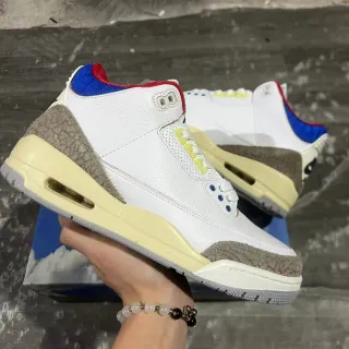 Air Jordan 3 Tênis de Basquete Branco e Bege com Estampa de Elefante