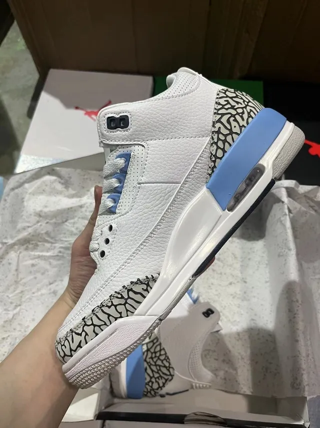 Air Jordan 3 White Light Blue Elephant Print Basketball Shoes 3