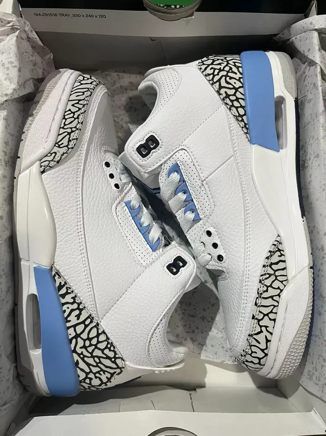 Air Jordan 3 White Light Blue Elephant Print Basketball Shoes 6