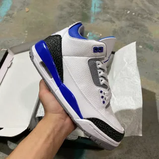 Air Jordan 3 Zapatos de Baloncesto Blancos con Estampado de Elefante en Azul Real