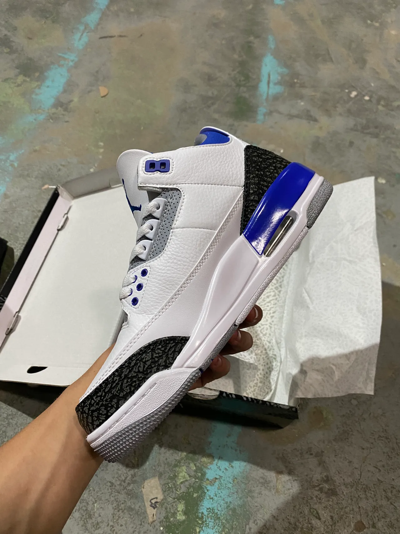 Air Jordan 3 White Royal Blue Elephant Print Basketball Shoes 4