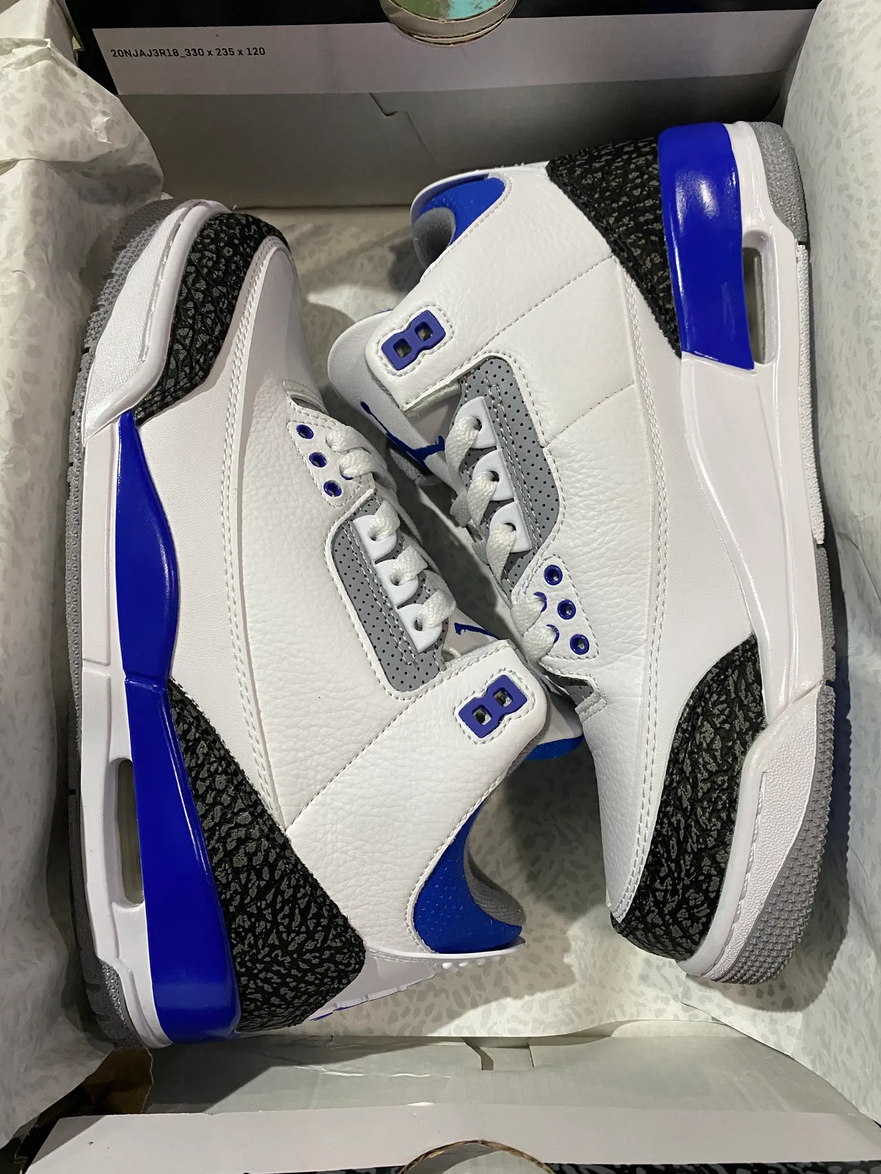 Air Jordan 3 White Royal Blue Elephant Print Basketball Shoes 7