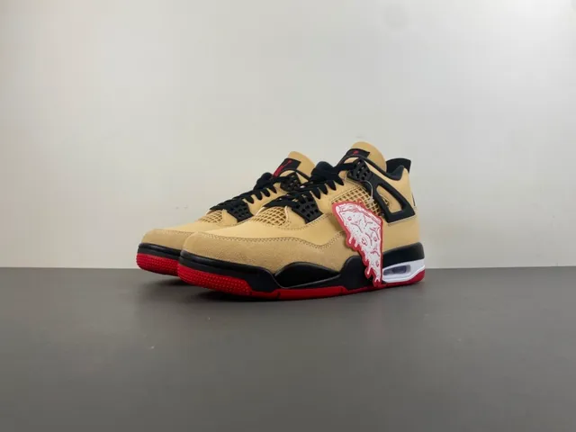 Air Jordan 4 Beige Black Red Basketball Shoes 10