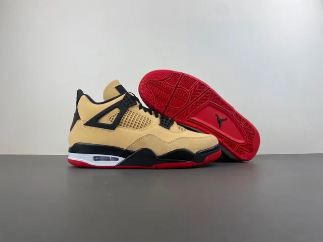 Air Jordan 4 Beige Black Red Basketball Shoes 12