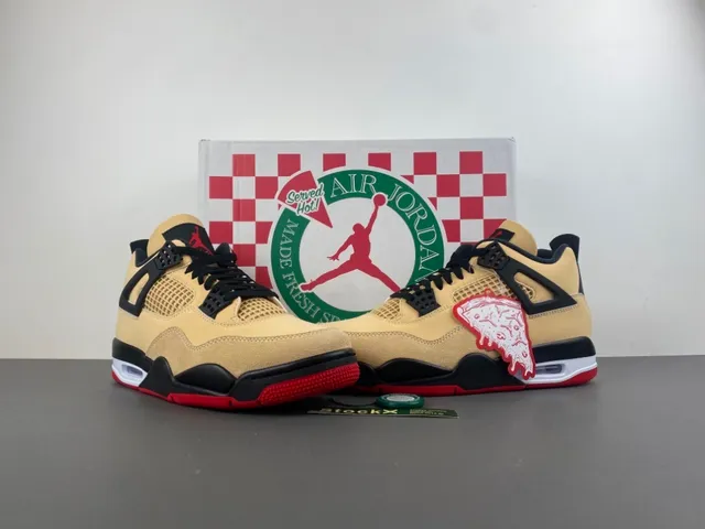 Air Jordan 4 Beige Black Red Basketball Shoes 13