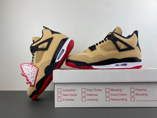 Air Jordan 4 Beige Black Red Basketball Shoes 14