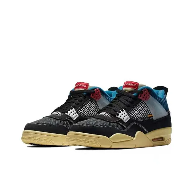 Zapatillas de baloncesto Air Jordan 4 negro azul rojo suela de goma 5