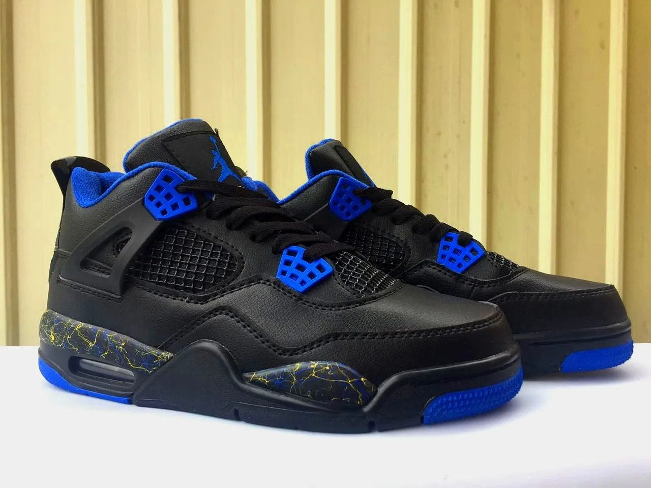 Air Jordan 4 Black Royal Blue Yellow Basketball Shoes 2