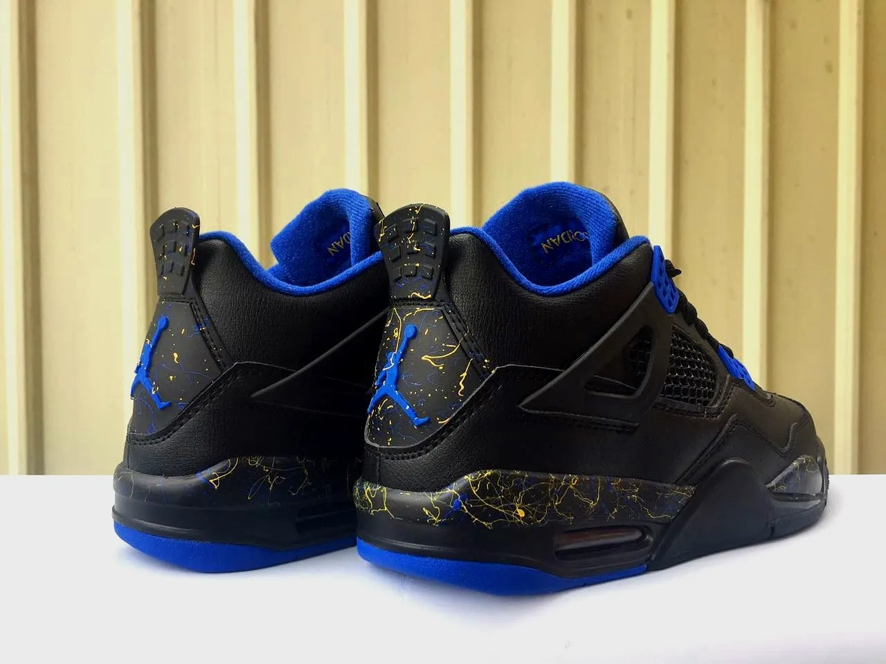 Air Jordan 4 Black Royal Blue Yellow Basketball Shoes 3