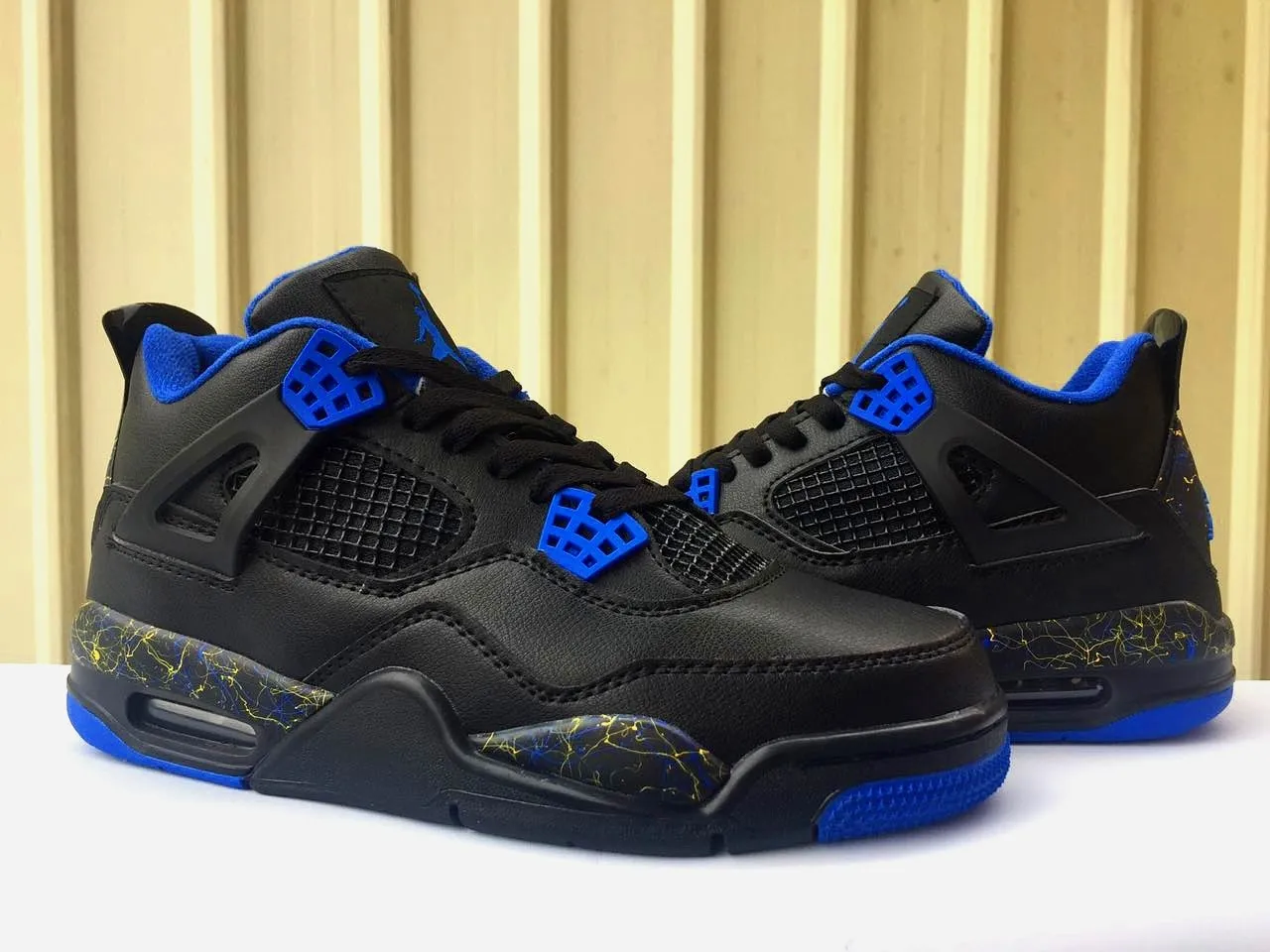 Air Jordan 4 Black Royal Blue Yellow Basketball Shoes 4