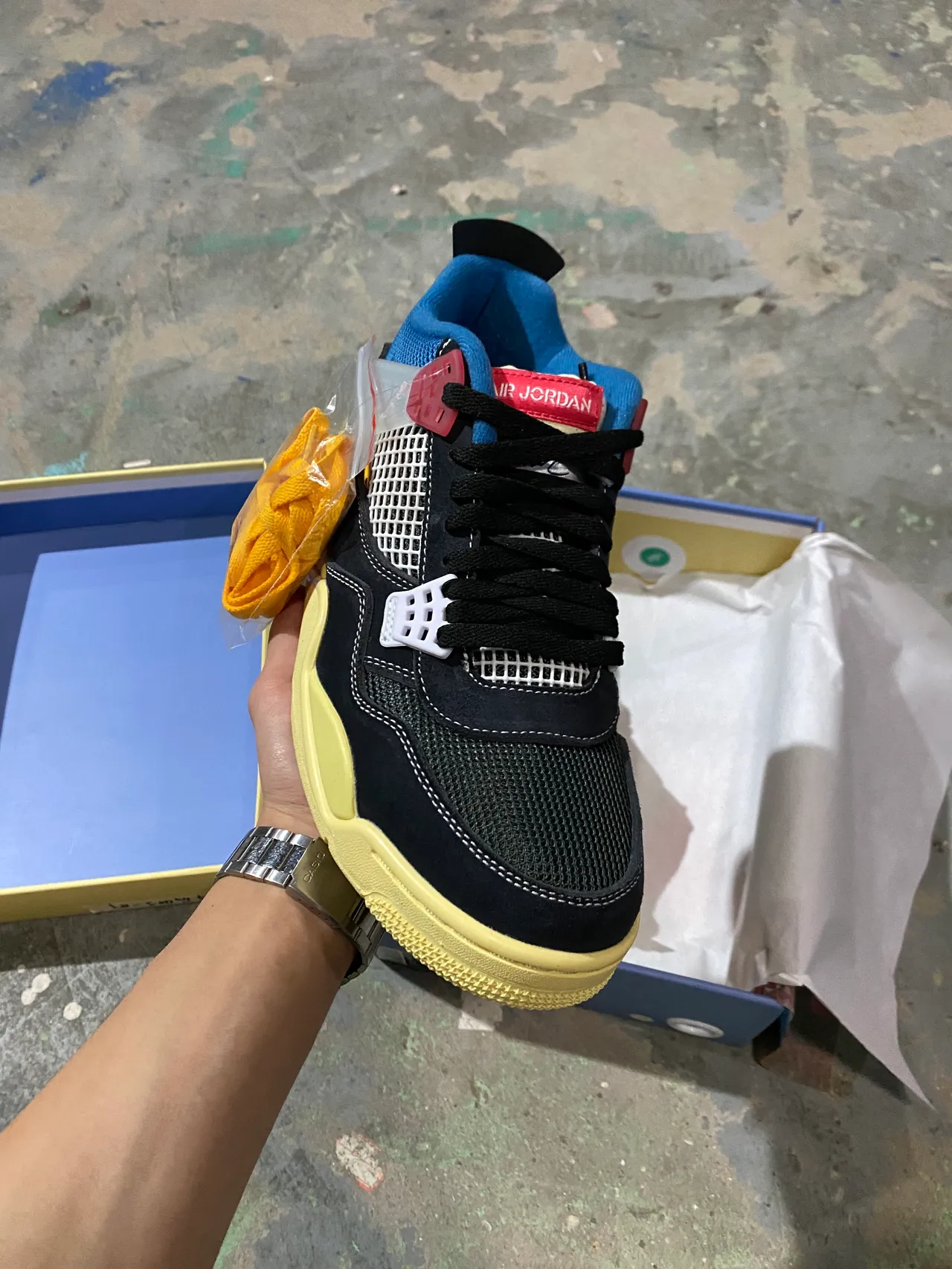 Air Jordan 4 Black Royal Yellow Basketball Shoes 2