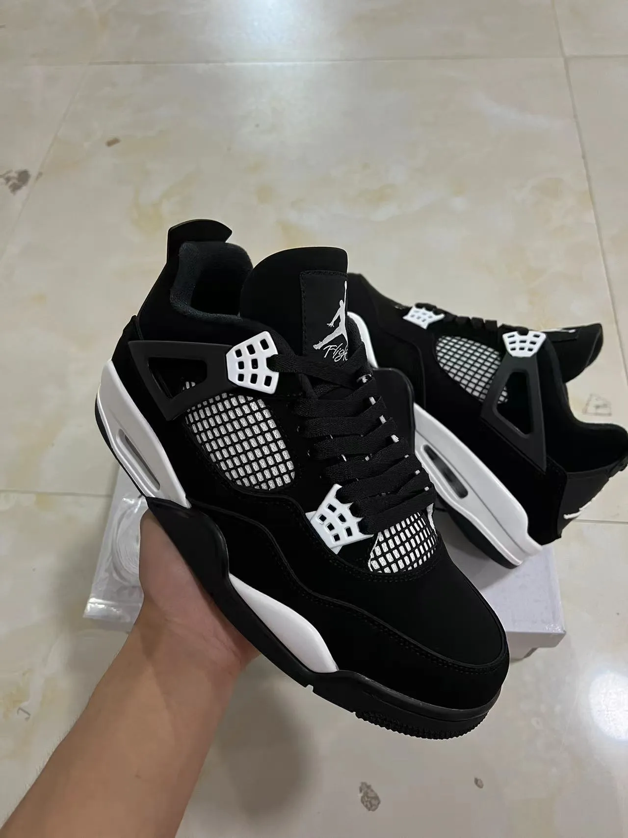 Air Jordan 4 Black White Basketball Shoes 2